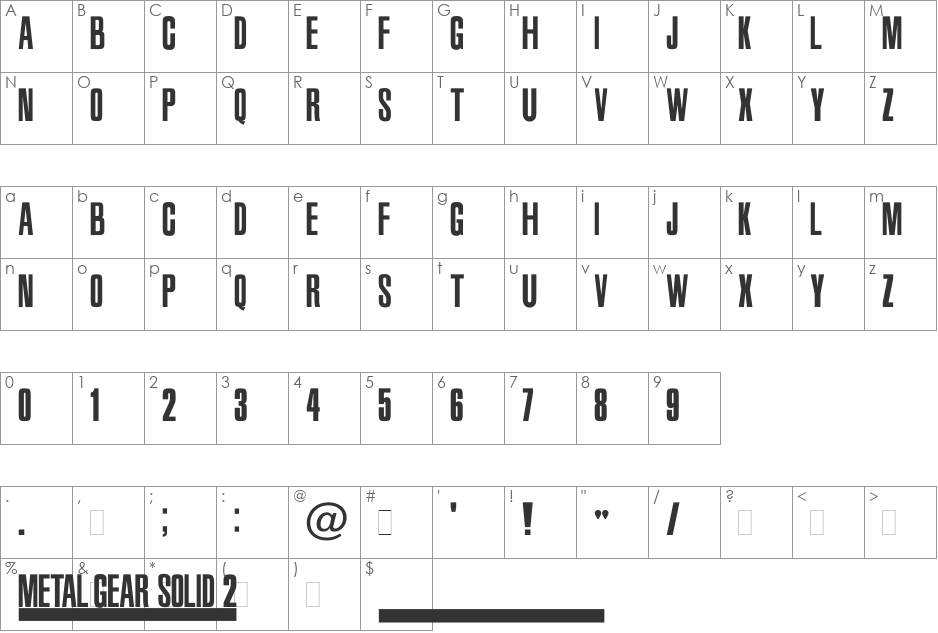 Metal Gear Solid 2 font character map preview