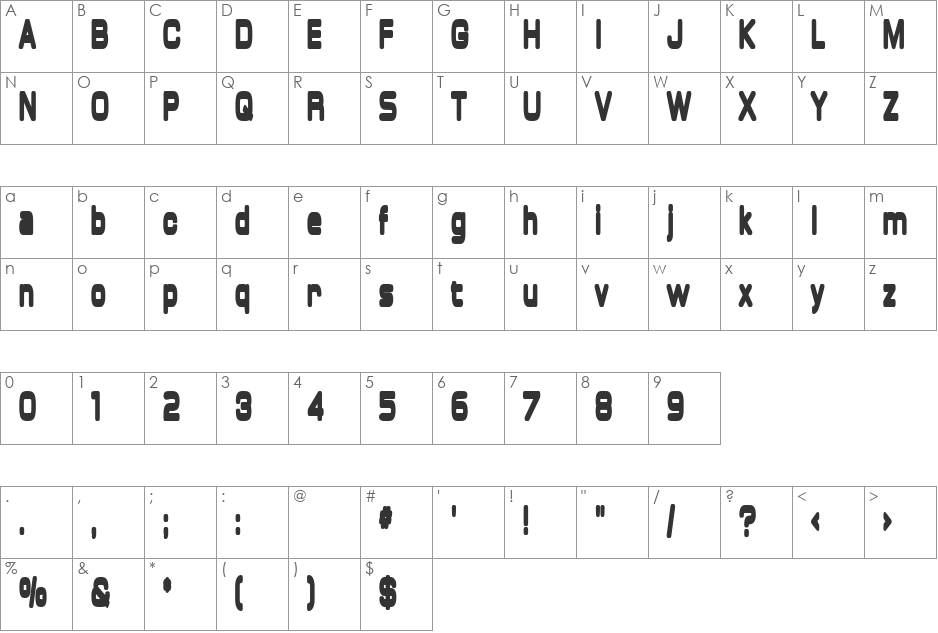 Metal Skin font character map preview
