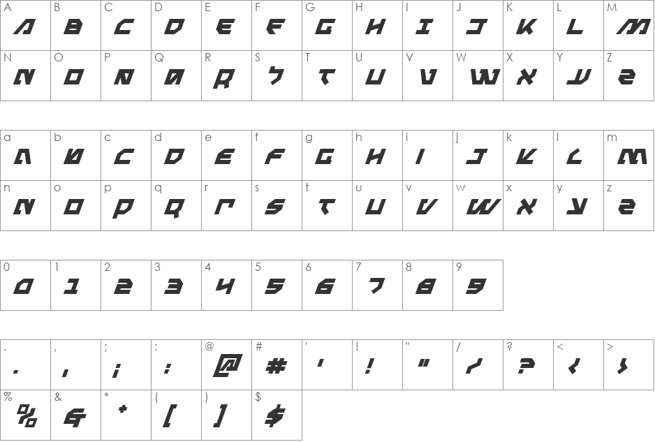Metal Storm Bold Italic font character map preview