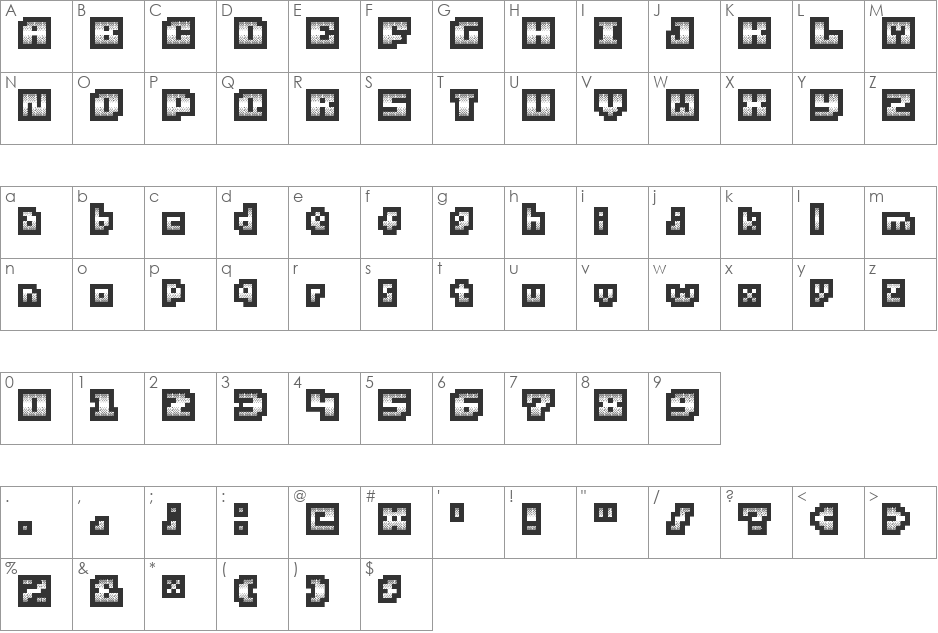 Metal'd font character map preview