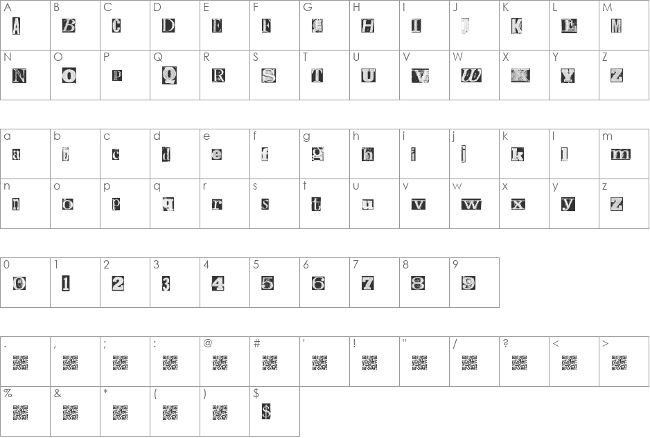 MetalBlockTheta font character map preview