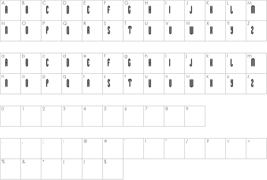 MetalCrusher font character map preview