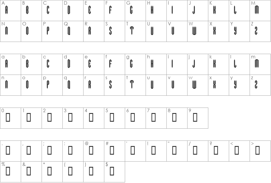 MetalCrusher font character map preview