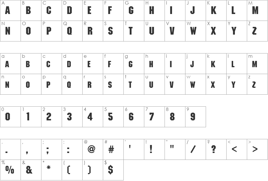 MetalEncasement font character map preview