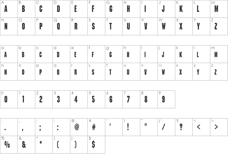 MetalEncasementCondensed font character map preview