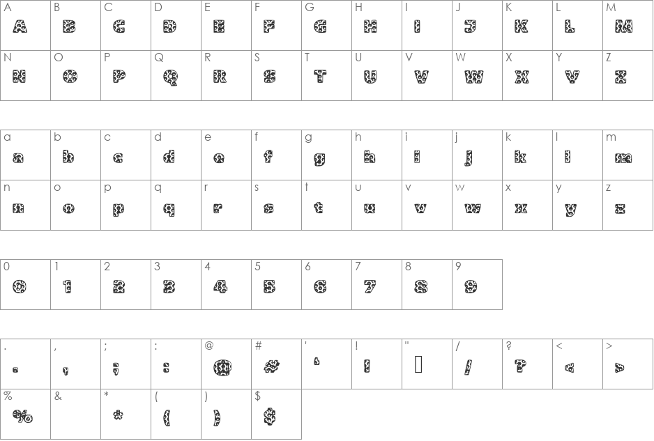 Metalic font character map preview