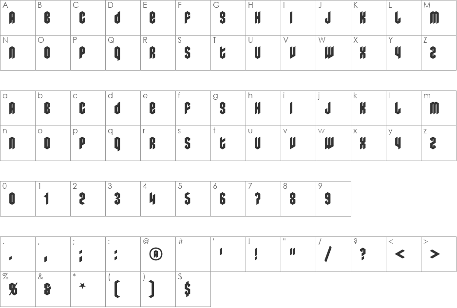 Metalista font character map preview