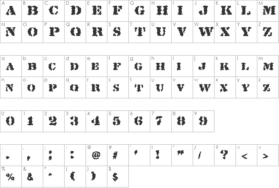 Metallica font character map preview