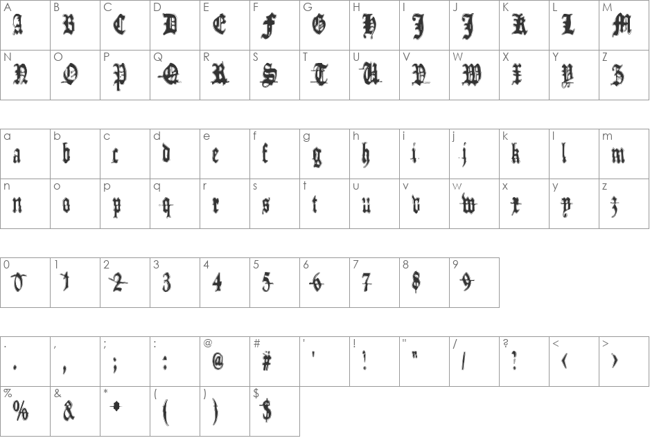 Metamorphose Requiem font character map preview