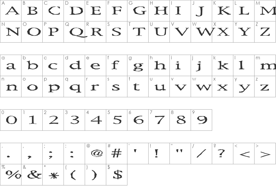Metaphor font character map preview