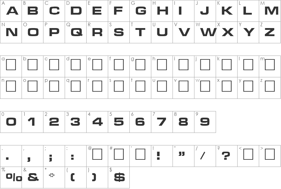Meteor font character map preview