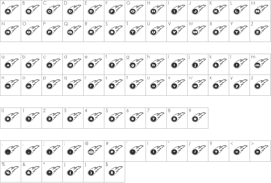 Meteor GM font character map preview