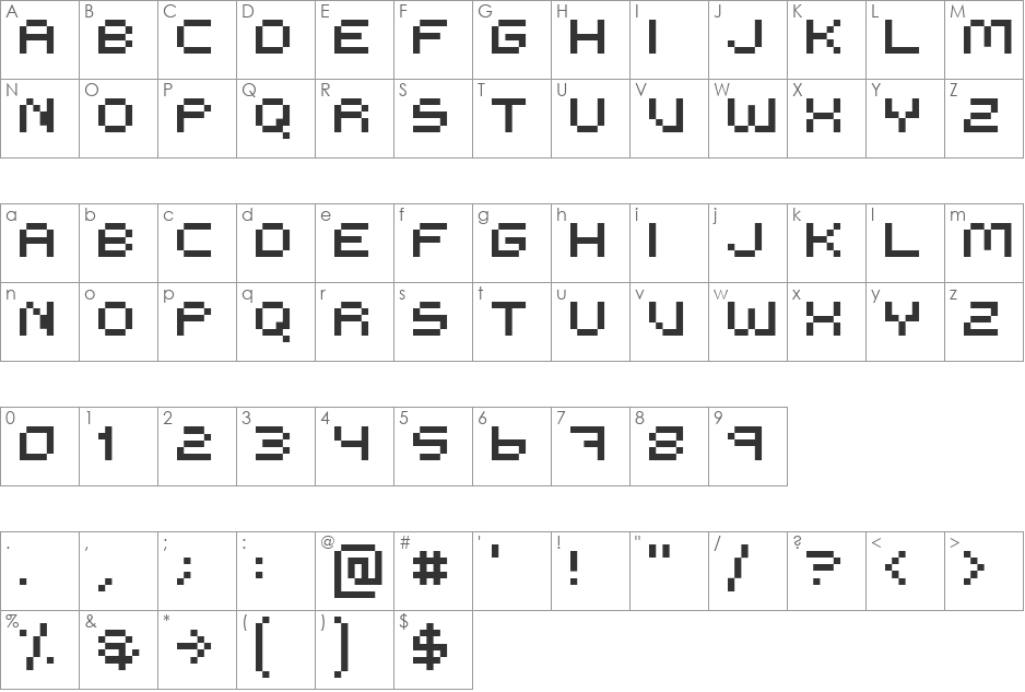 MeTooPixzi font character map preview