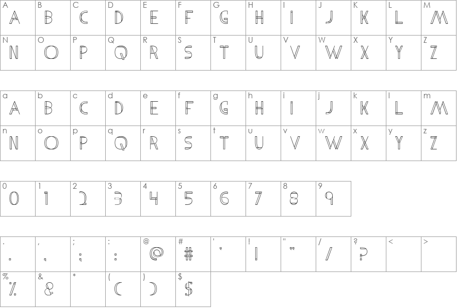 Metria font character map preview