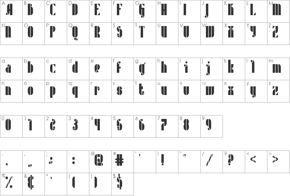 Metric font character map preview