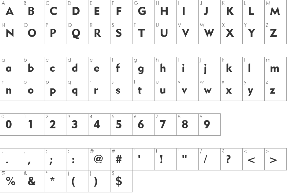 MetroBlack LT Two font character map preview