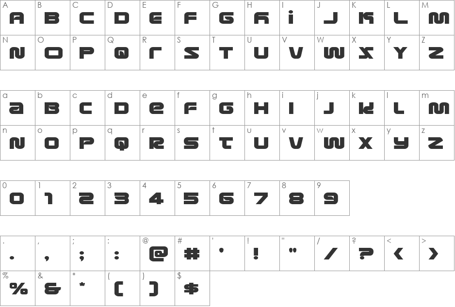Metronauts Expanded font character map preview