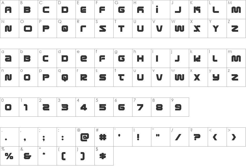 Metronauts Leftalic font character map preview