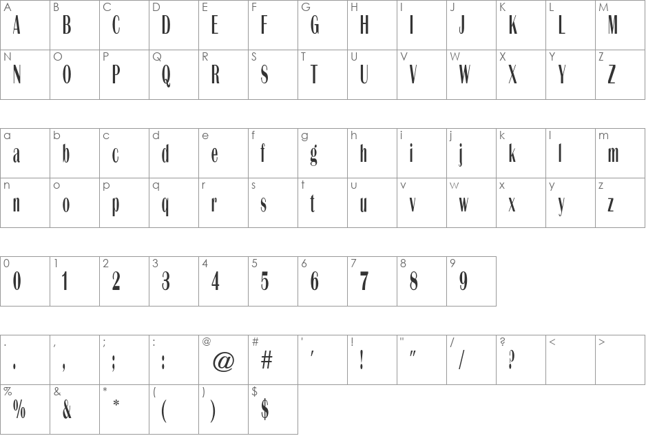 Metronome Gothic CG font character map preview