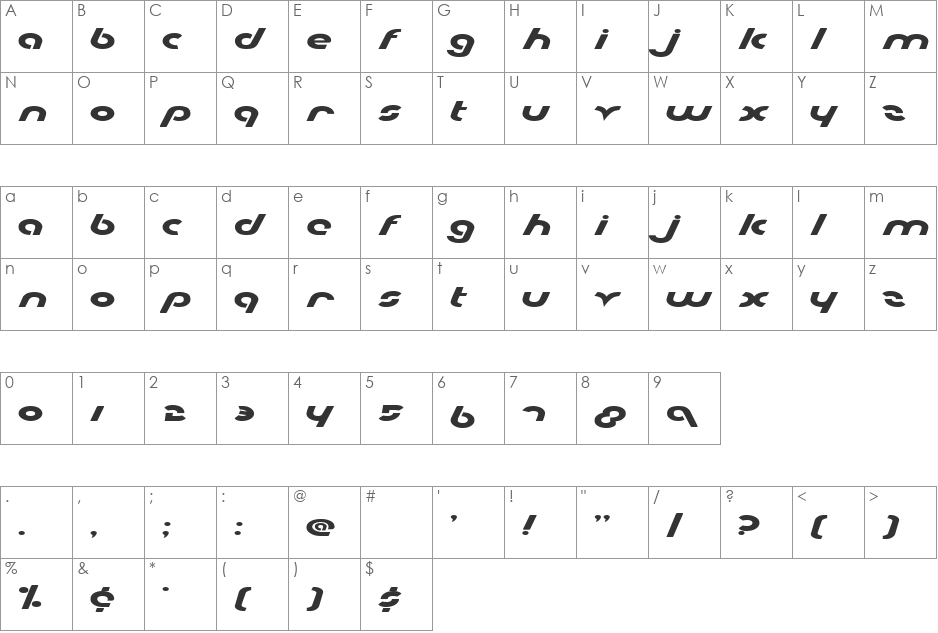 Metroplex Expanded font character map preview
