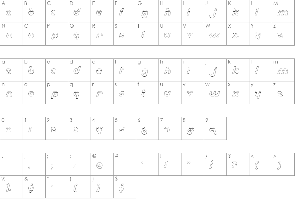 Metroplex Outline Laser font character map preview