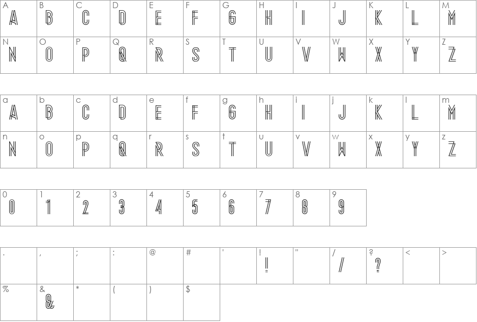 Metropolis font character map preview