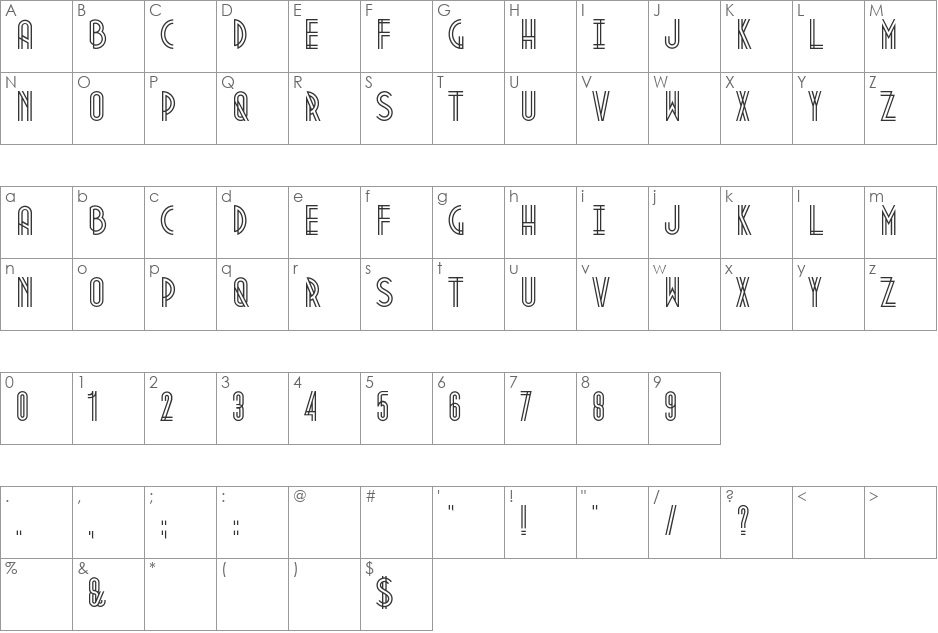Metropolis 1920 font character map preview