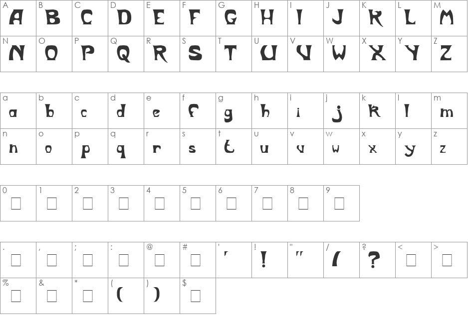 Metropolitain font character map preview