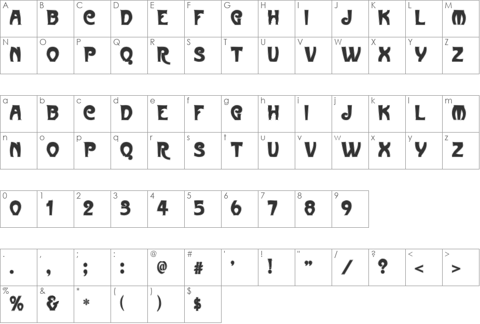 MetropolitainContour font character map preview