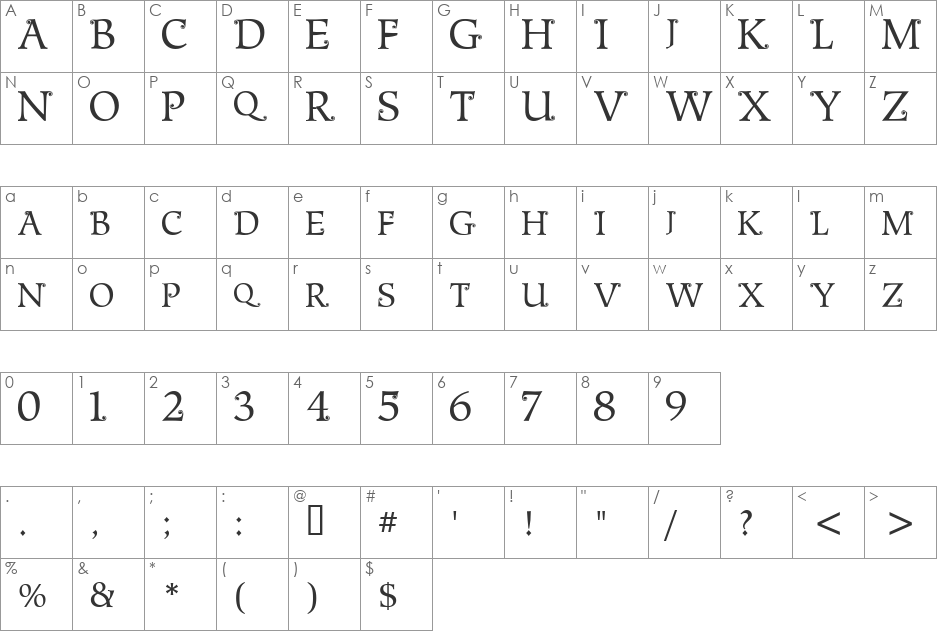 Metshige font character map preview