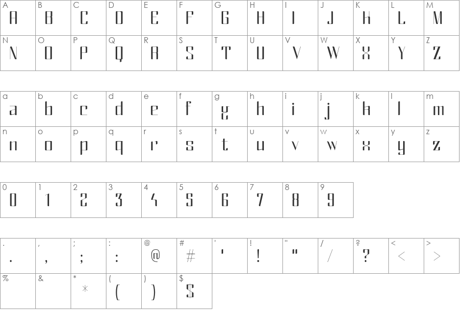Mex font character map preview