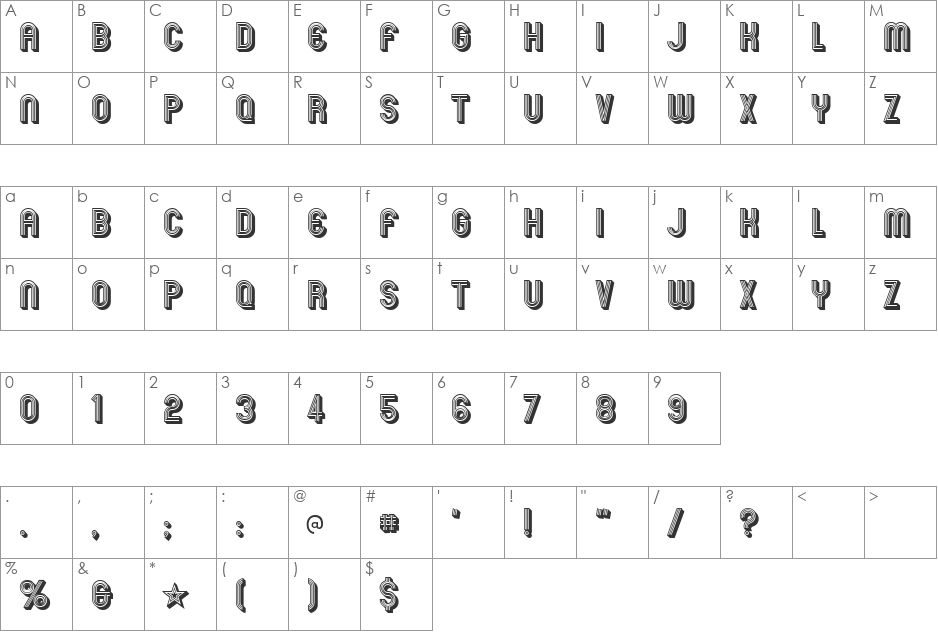 Mexcellent 3D font character map preview