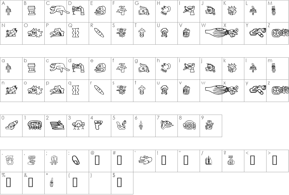 aztec font character map preview