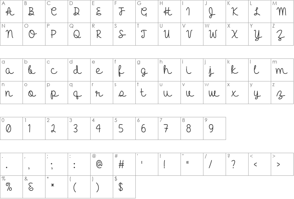 Mf Hello Heartache font character map preview