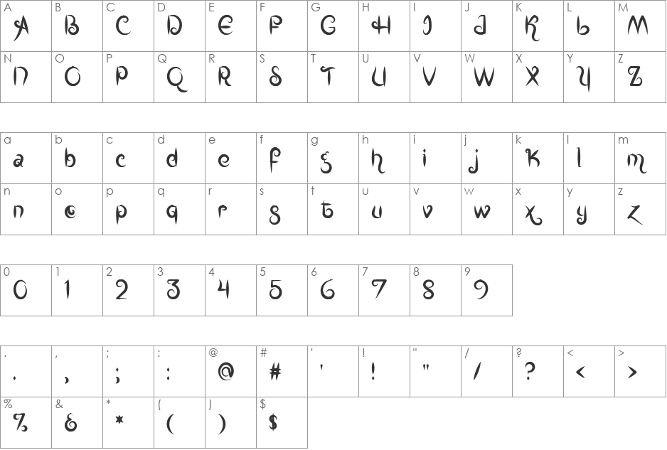 Mf Kings & Queens font character map preview