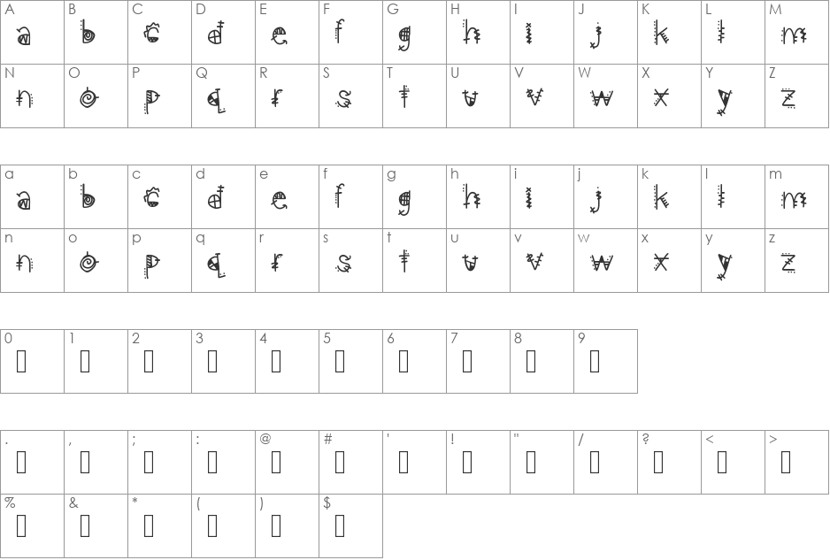 aztec kingdom font character map preview