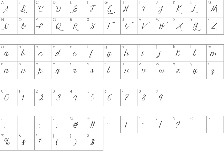 Mf Young & Beautiful font character map preview