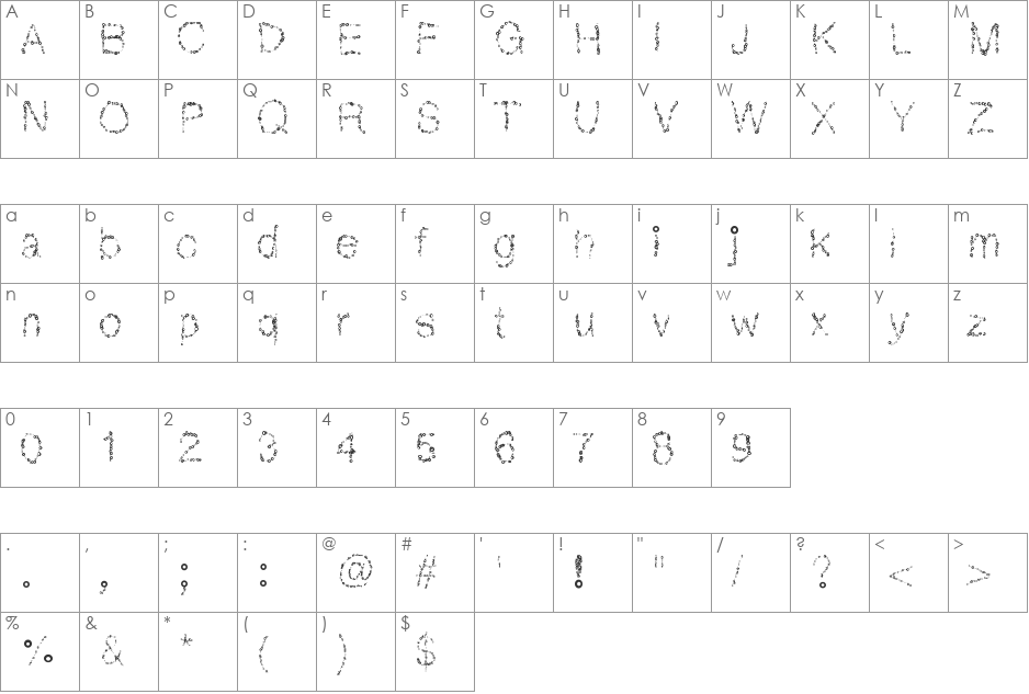 MGbubblebath font character map preview