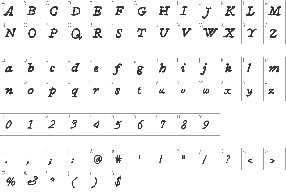MGfancyfun font character map preview