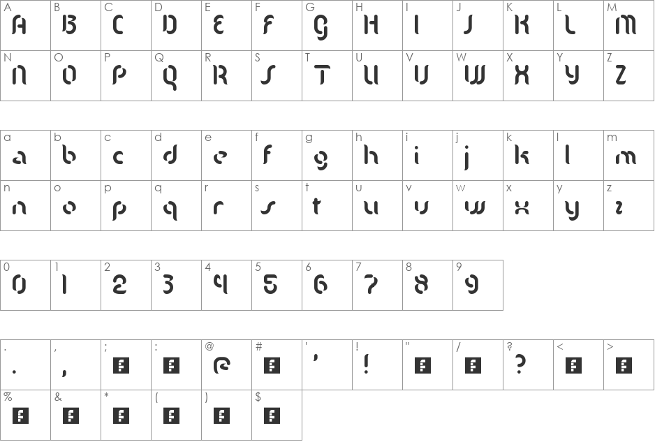 Mgla font character map preview