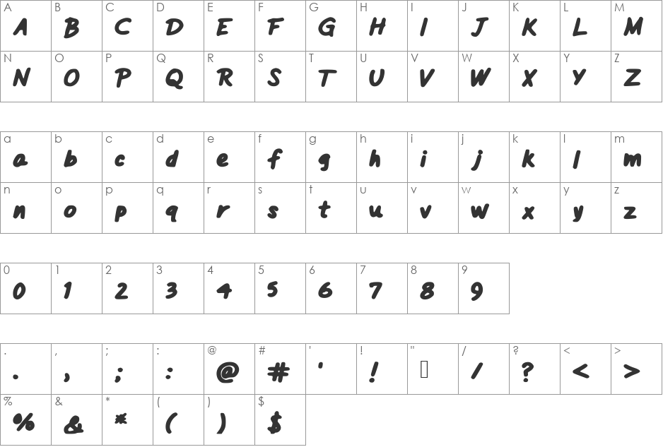 MHFB font character map preview