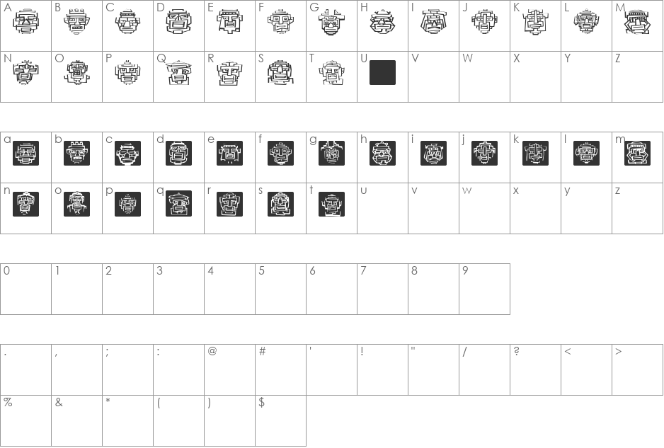 Aztecish font character map preview