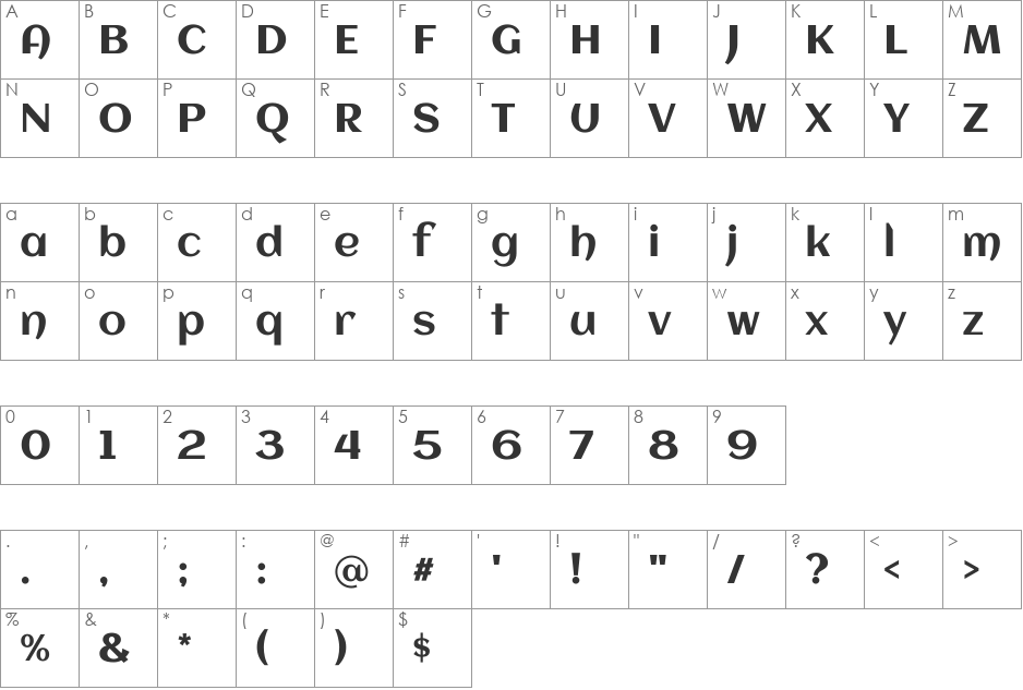 Aclonica font character map preview