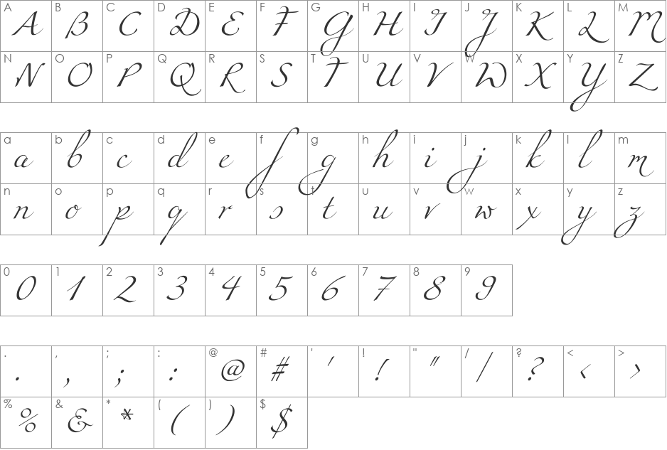 Miama font character map preview