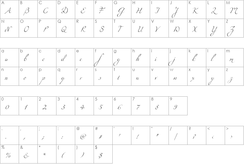 Miama font character map preview