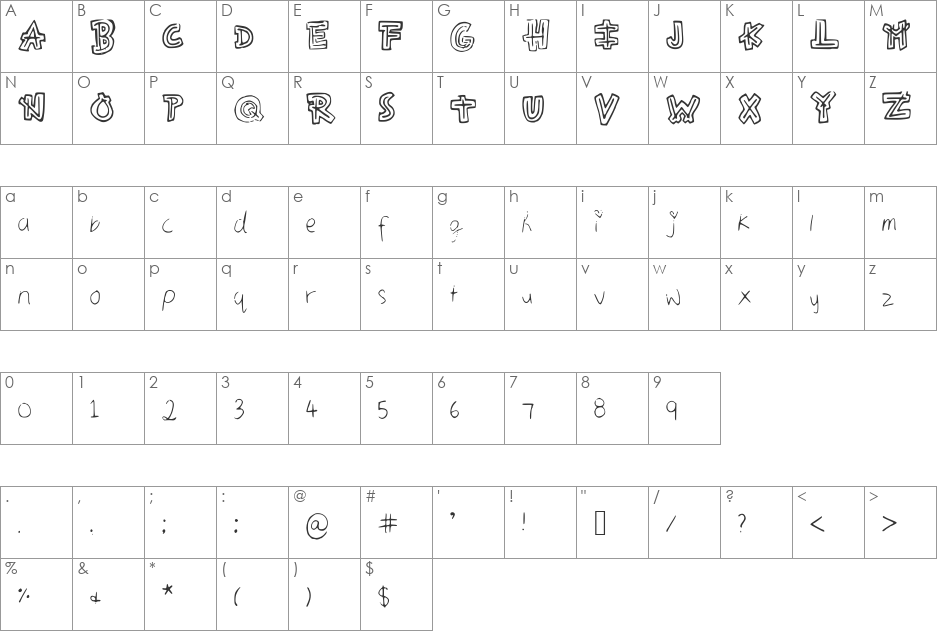 Aztecways font character map preview