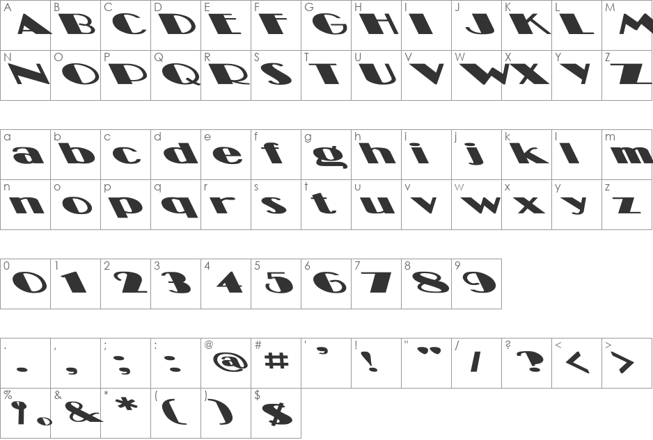 Miami Lefty Ex Bold font character map preview