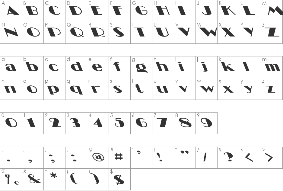 Miami Lefty Wd font character map preview