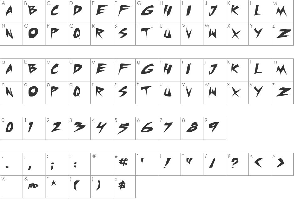 Mic Check TBS font character map preview