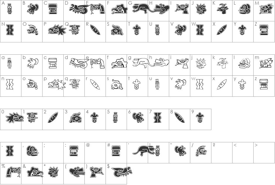 Aztekbats font character map preview